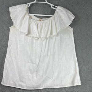 White Off-Shoulder Ruffle Neckline Cotton Top Cottage Core Fairy Dainty